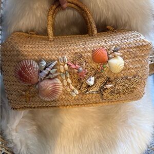 1960s Mid Century Seashell Embellished Woven Tote / Beach Bag Rare Find!